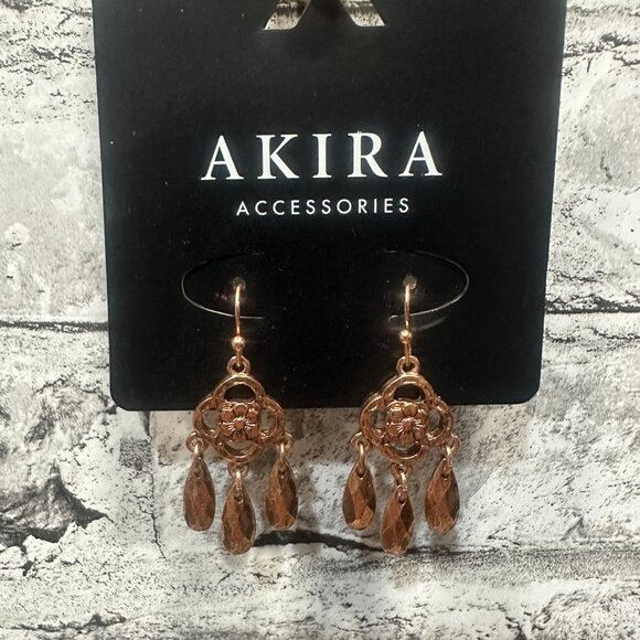 NWT Akira Accessories Set of Gold/Bronze Earrings Dangle Flower - Picture 2 of 10